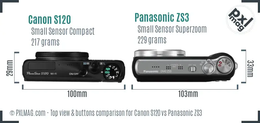 Canon S120 vs Panasonic ZS3 top view buttons comparison