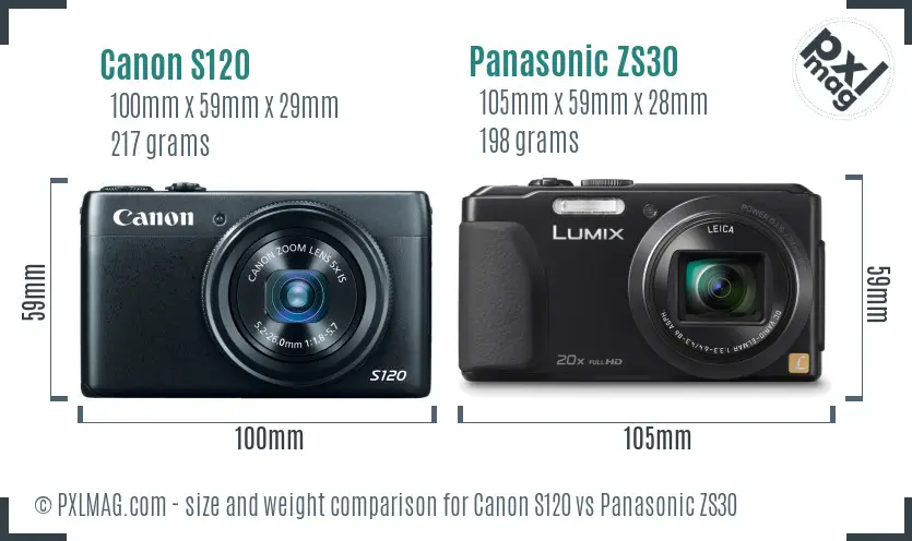 Canon S120 vs Panasonic ZS30 size comparison