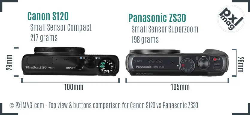 Canon S120 vs Panasonic ZS30 top view buttons comparison