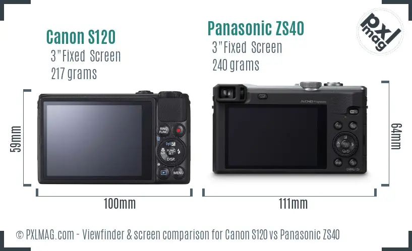 Canon S120 vs Panasonic ZS40 Screen and Viewfinder comparison