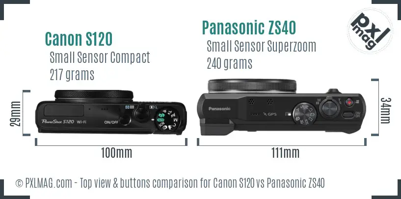 Canon S120 vs Panasonic ZS40 top view buttons comparison