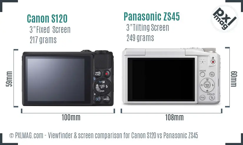 Canon S120 vs Panasonic ZS45 Screen and Viewfinder comparison