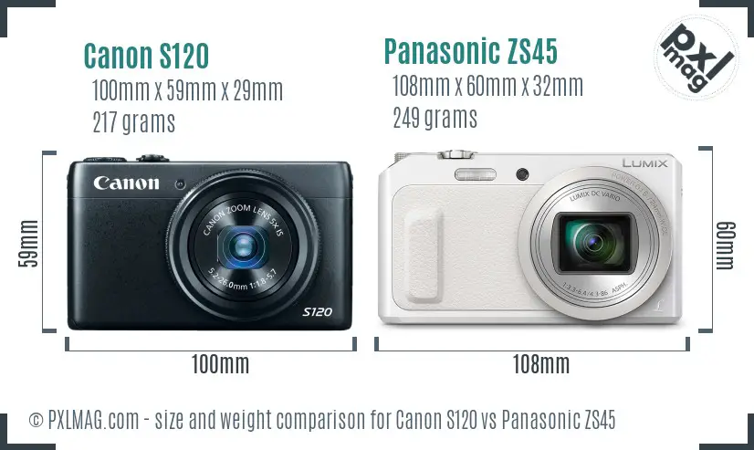 Canon S120 vs Panasonic ZS45 size comparison