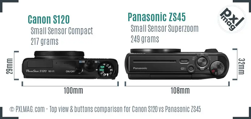 Canon S120 vs Panasonic ZS45 top view buttons comparison