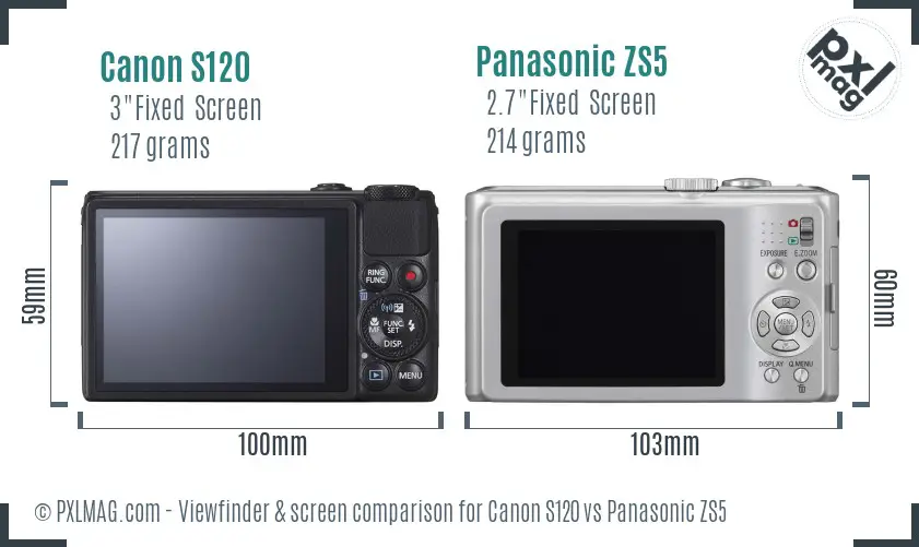 Canon S120 vs Panasonic ZS5 Screen and Viewfinder comparison