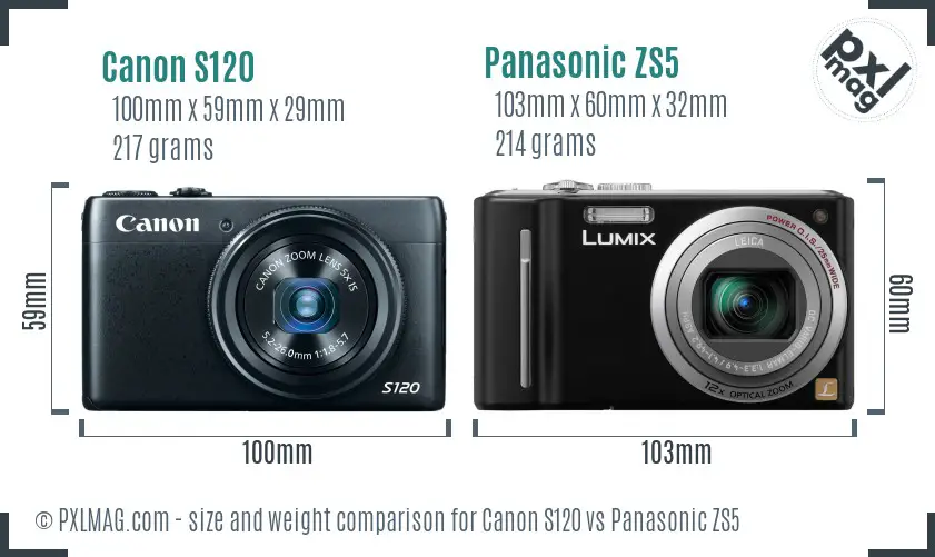 Canon S120 vs Panasonic ZS5 size comparison