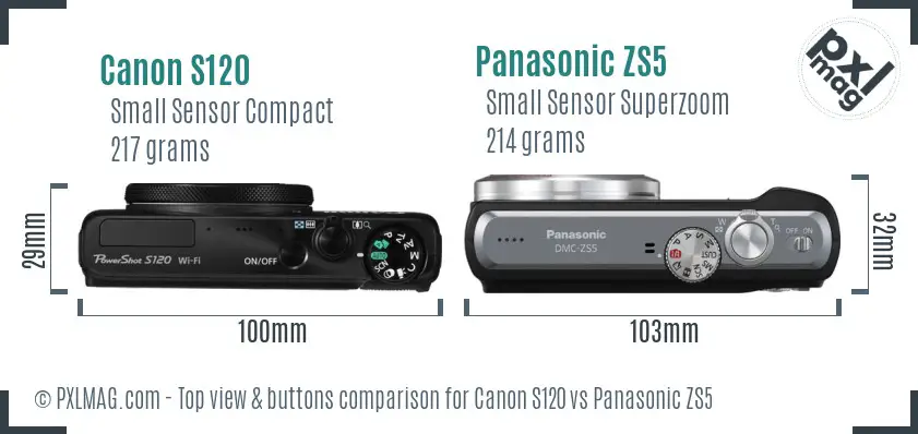 Canon S120 vs Panasonic ZS5 top view buttons comparison