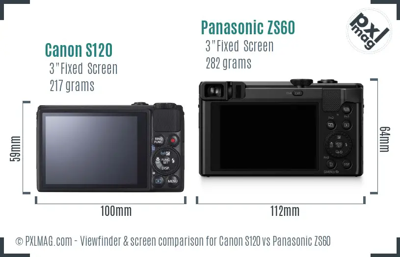 Canon S120 vs Panasonic ZS60 Screen and Viewfinder comparison