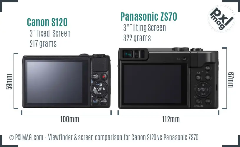 Canon S120 vs Panasonic ZS70 Screen and Viewfinder comparison