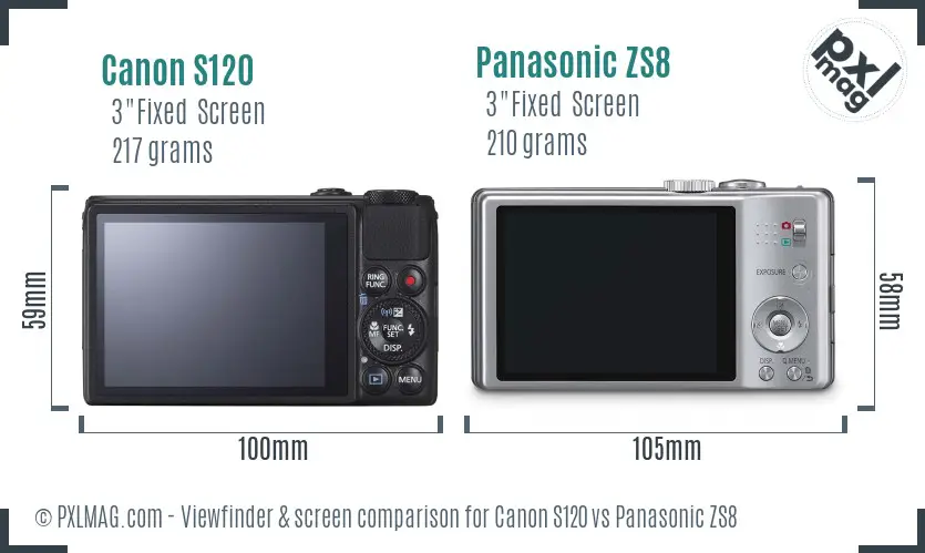 Canon S120 vs Panasonic ZS8 Screen and Viewfinder comparison