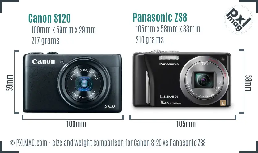 Canon S120 vs Panasonic ZS8 size comparison