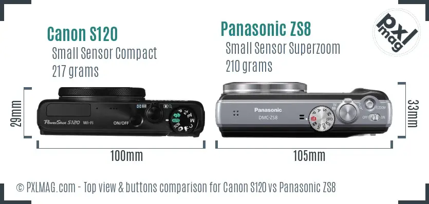 Canon S120 vs Panasonic ZS8 top view buttons comparison
