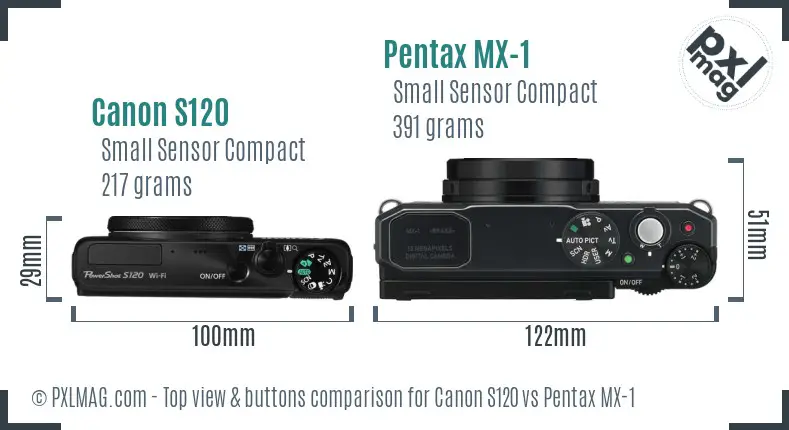 Canon S120 vs Pentax MX-1 top view buttons comparison