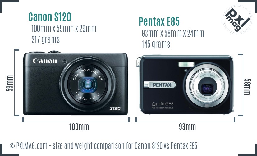 Canon S120 vs Pentax E85 size comparison
