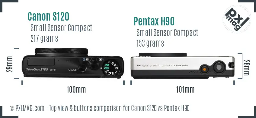 Canon S120 vs Pentax H90 top view buttons comparison