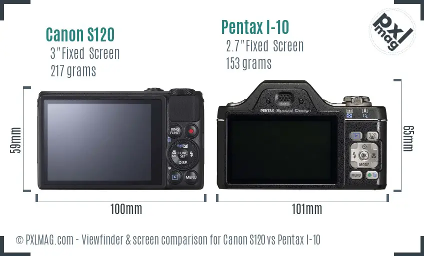 Canon S120 vs Pentax I-10 Screen and Viewfinder comparison