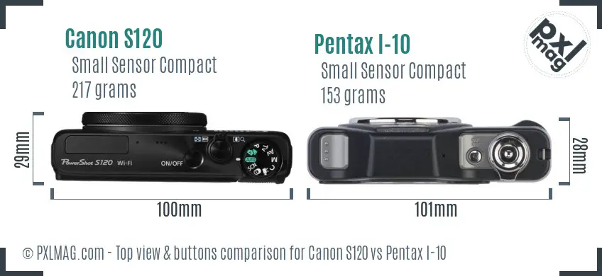 Canon S120 vs Pentax I-10 top view buttons comparison