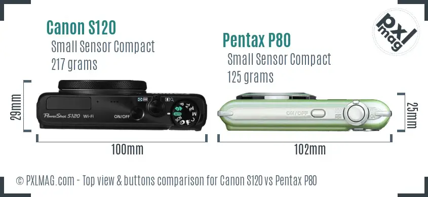 Canon S120 vs Pentax P80 top view buttons comparison Canon S120 vs Pentax P80 top view buttons comparison