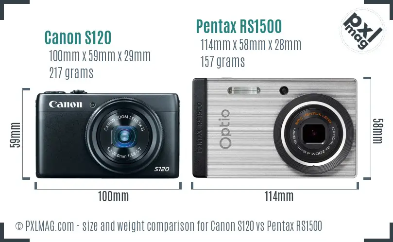 Canon S120 vs Pentax RS1500 size comparison Canon S120 vs Pentax RS1500 size comparison