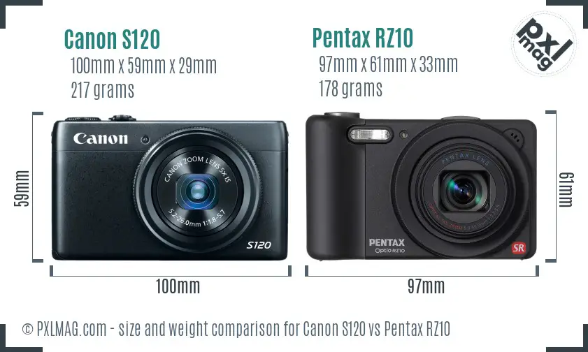 Canon S120 vs Pentax RZ10 size comparison