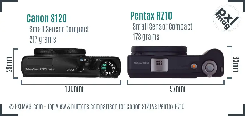 Canon S120 vs Pentax RZ10 top view buttons comparison