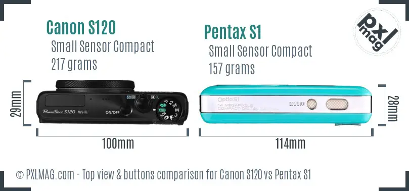 Canon S120 vs Pentax S1 top view buttons comparison Canon S120 vs Pentax S1 top view buttons comparison