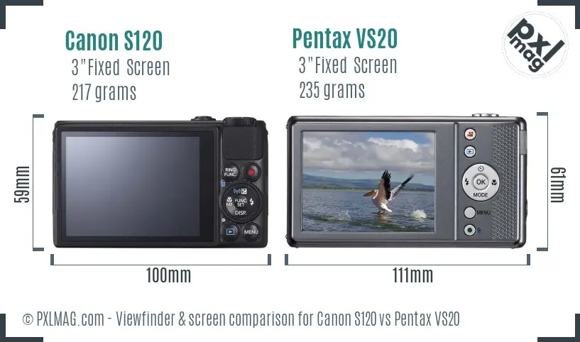 Canon S120 vs Pentax VS20 Screen and Viewfinder comparison Canon S120 vs Pentax VS20 Screen and Viewfinder comparison