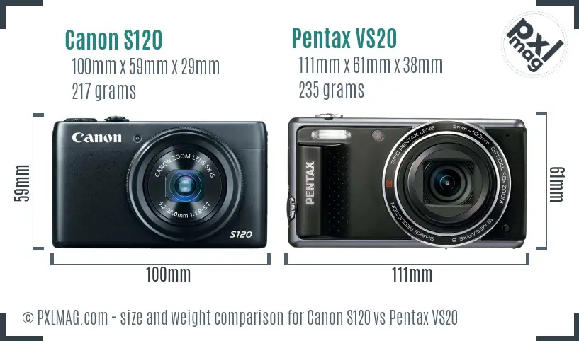 Canon S120 vs Pentax VS20 size comparison Canon S120 vs Pentax VS20 size comparison