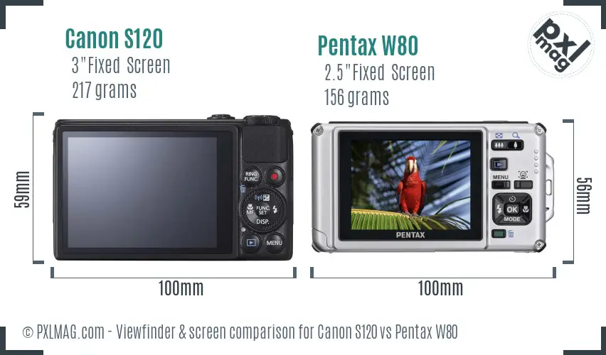 Canon S120 vs Pentax W80 Screen and Viewfinder comparison