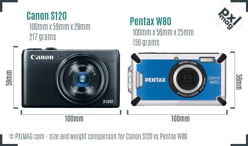 Canon S120 vs Pentax W80 size comparison
