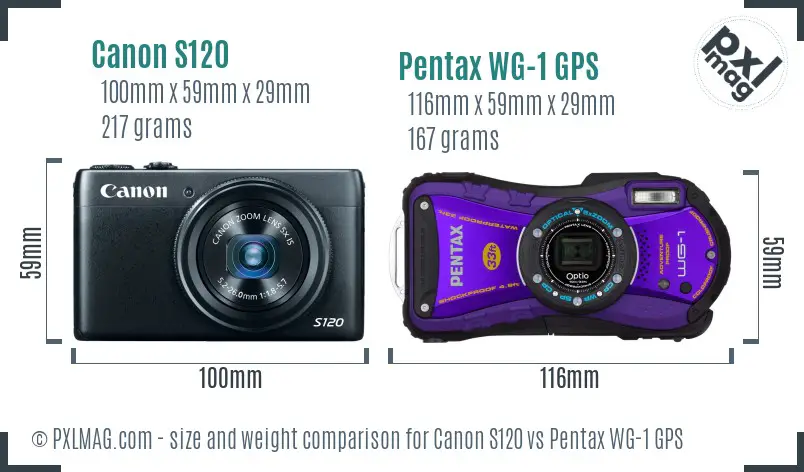 Canon S120 vs Pentax WG-1 GPS size comparison Canon S120 vs Pentax WG-1 GPS size comparison