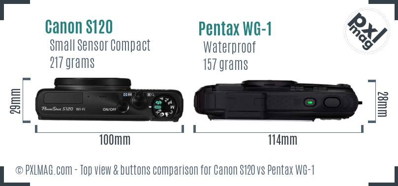Canon S120 vs Pentax WG-1 top view buttons comparison