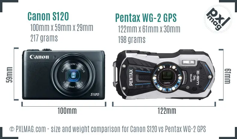 Canon S120 vs Pentax WG-2 GPS size comparison