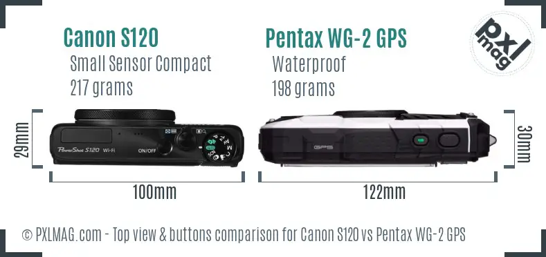 Canon S120 vs Pentax WG-2 GPS top view buttons comparison