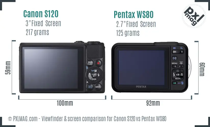 Canon S120 vs Pentax WS80 Screen and Viewfinder comparison