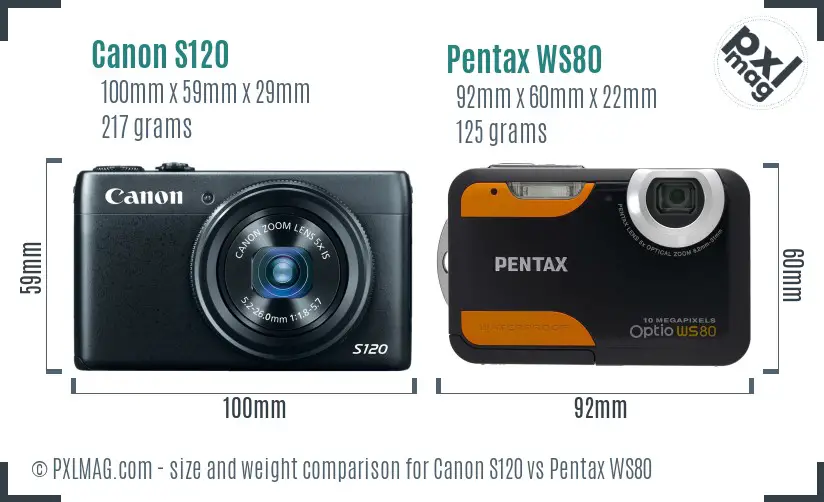 Canon S120 vs Pentax WS80 size comparison