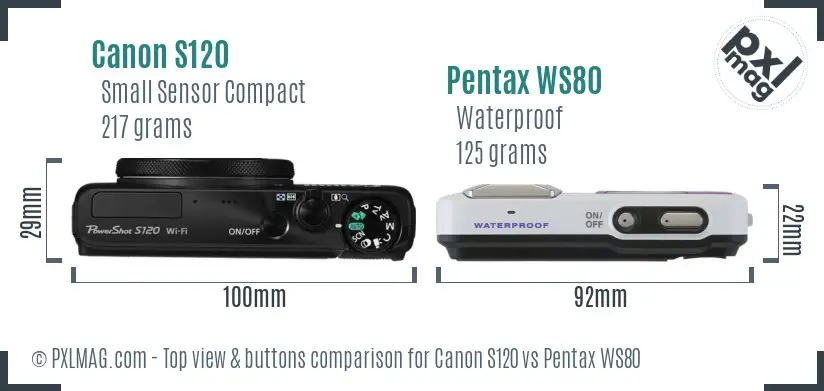 Canon S120 vs Pentax WS80 top view buttons comparison