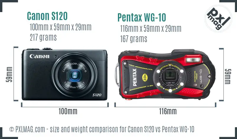 Canon S120 vs Pentax WG-10 size comparison