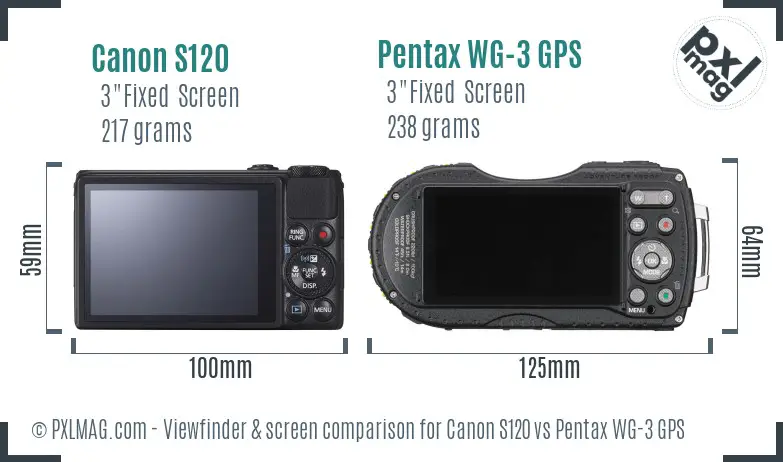 Canon S120 vs Pentax WG-3 GPS Screen and Viewfinder comparison