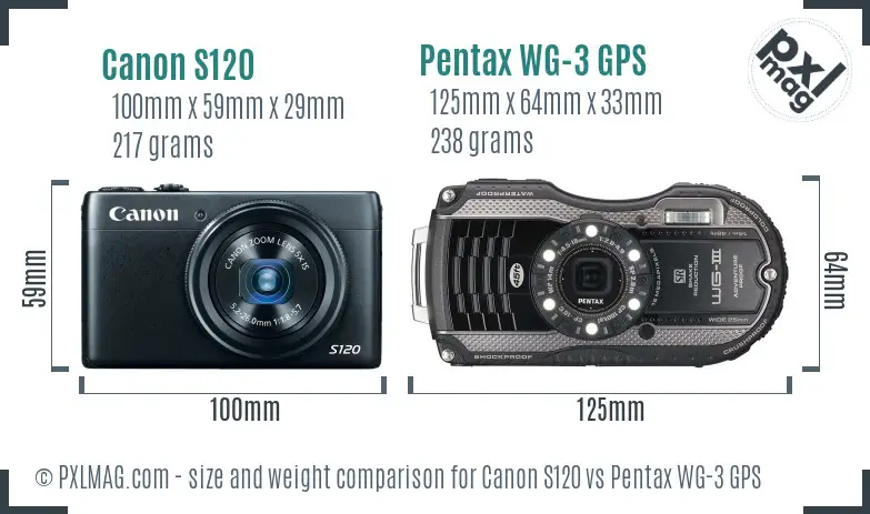 Canon S120 vs Pentax WG-3 GPS size comparison
