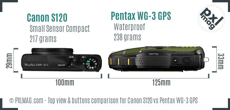 Canon S120 vs Pentax WG-3 GPS top view buttons comparison