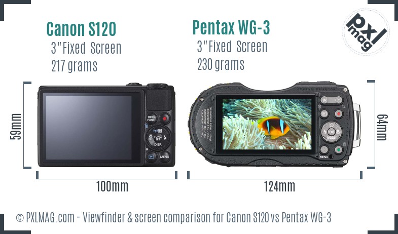 Canon S120 vs Pentax WG-3 Screen and Viewfinder comparison