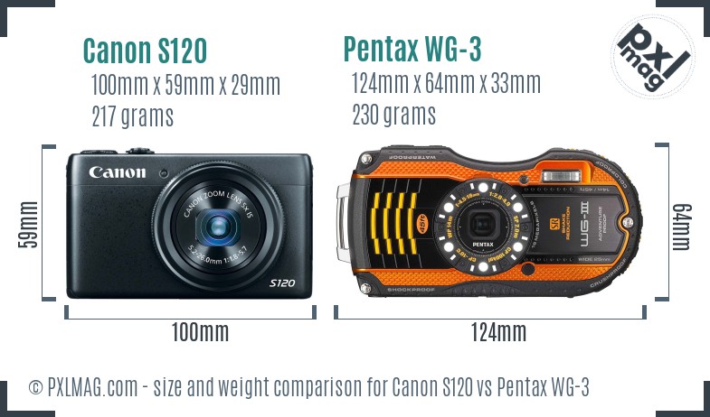 Canon S120 vs Pentax WG-3 size comparison