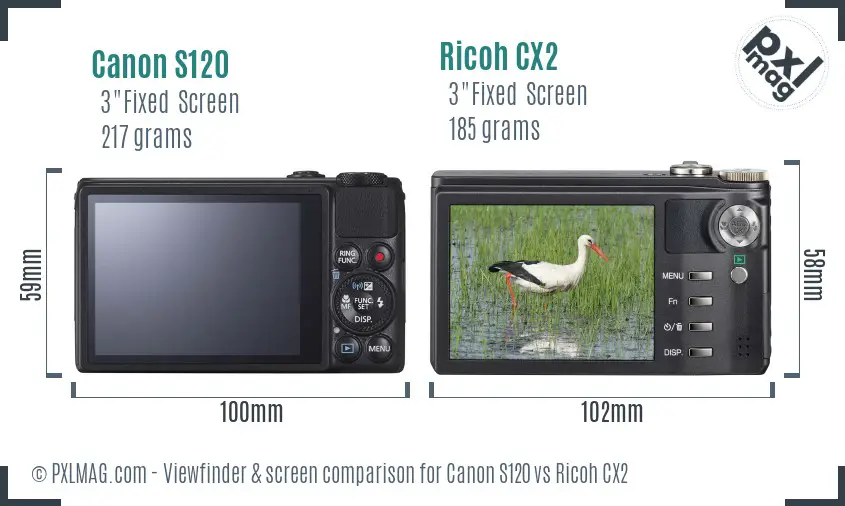 Canon S120 vs Ricoh CX2 Screen and Viewfinder comparison