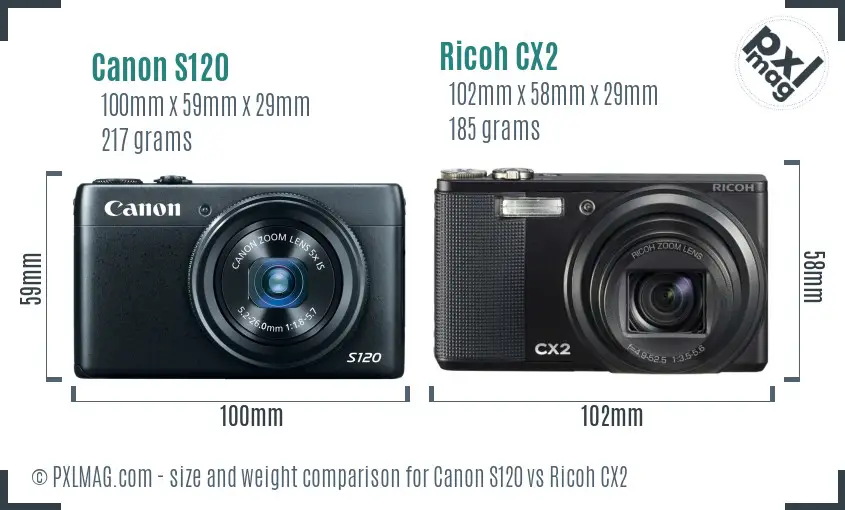 Canon S120 vs Ricoh CX2 size comparison