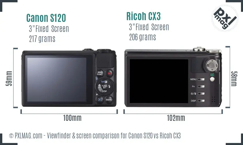 Canon S120 vs Ricoh CX3 Screen and Viewfinder comparison Canon S120 vs Ricoh CX3 Screen and Viewfinder comparison