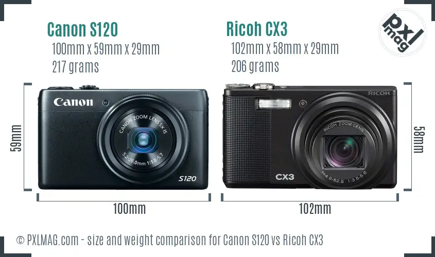 Canon S120 vs Ricoh CX3 size comparison Canon S120 vs Ricoh CX3 size comparison