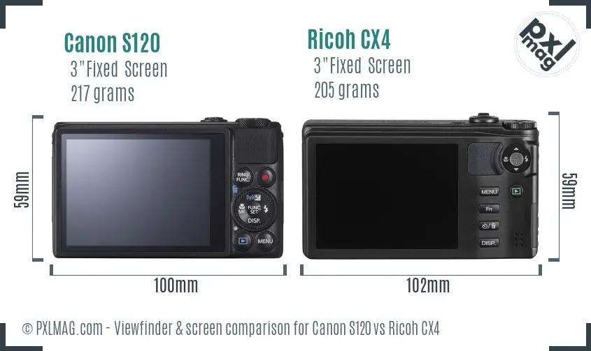 Canon S120 vs Ricoh CX4 Screen and Viewfinder comparison