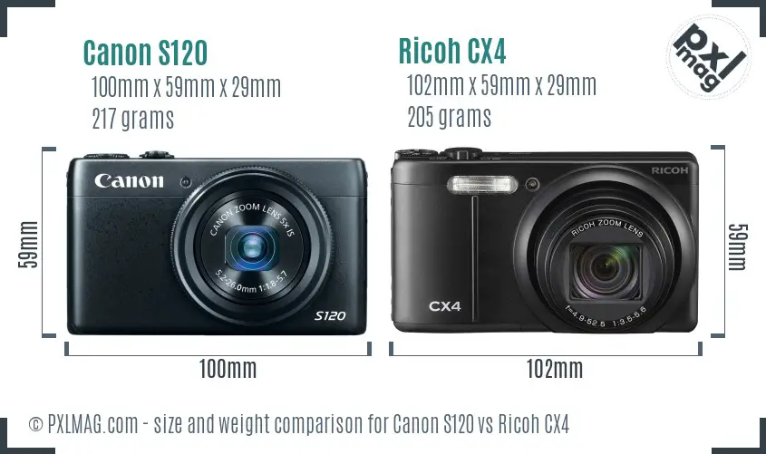 Canon S120 vs Ricoh CX4 size comparison