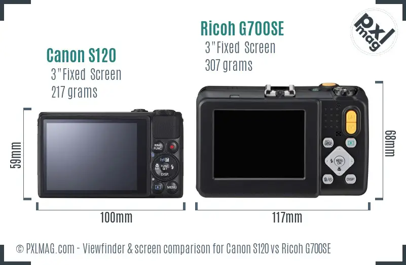 Canon S120 vs Ricoh G700SE Screen and Viewfinder comparison